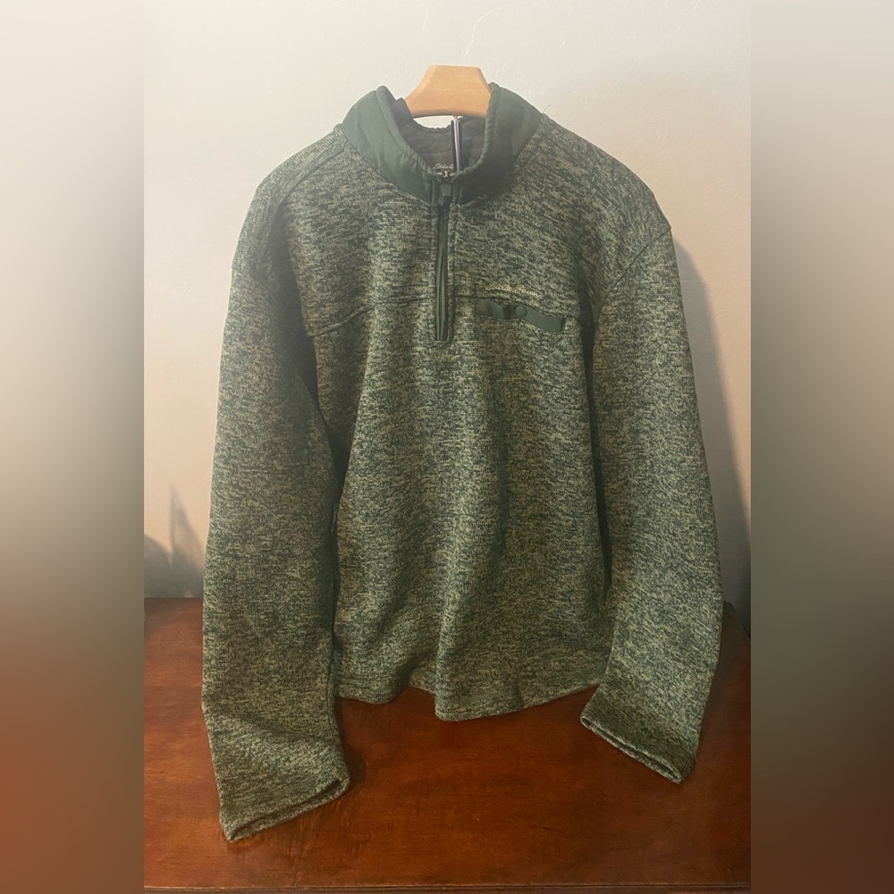 Eddie Bauer Men's Heathered Green 1/4 Zip-Up Sweater